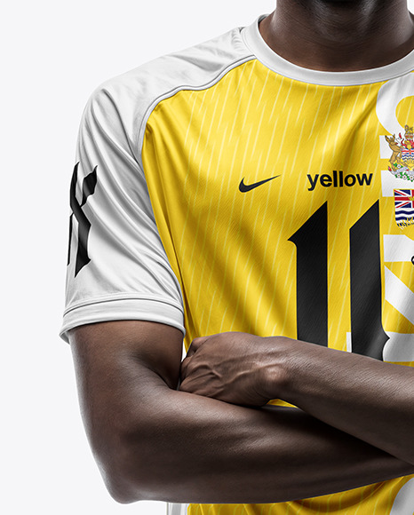 Black Man Wearing a Crew Neck Soccer Jersey Mockup