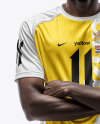 Black Man Wearing a Crew Neck Soccer Jersey Mockup