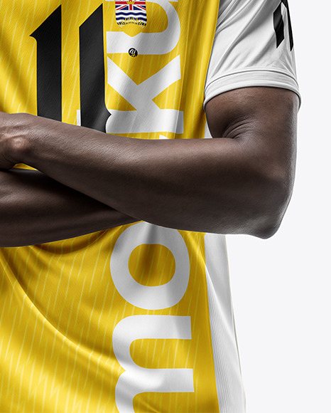 Black Man Wearing a Crew Neck Soccer Jersey Mockup