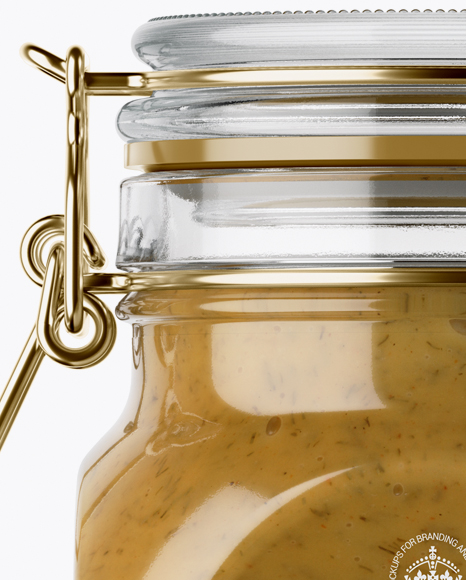 900ml Mustard Sauce Glass Jar w/ Clamp Lid Mockup