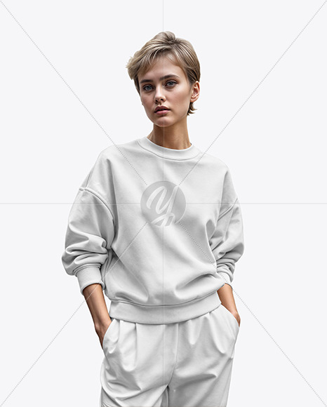 Woman Wearing an Oversize Sweatshirt and Pants Mockup