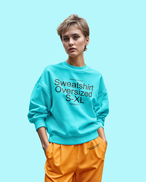 Woman Wearing an Oversize Sweatshirt and Pants Mockup