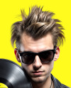 Man with Vinyl Record Wearing a Leather Jacket and T-Shirt Mockup