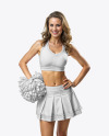 Young Cheerleader Woman with Pom Pom Wearing Crop Top and Skirt Mockup