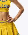 Young Cheerleader Woman with Pom Pom Wearing Crop Top and Skirt Mockup