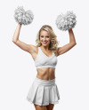 Cheerleader Girl with Pom Pom Wearing Crop Top and Skirt Mockup