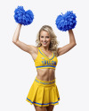 Cheerleader Girl with Pom Pom Wearing Crop Top and Skirt Mockup