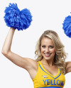 Cheerleader Girl with Pom Pom Wearing Crop Top and Skirt Mockup