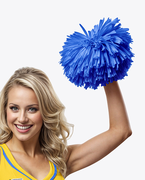 Cheerleader Girl with Pom Pom Wearing Crop Top and Skirt Mockup