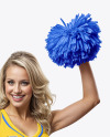 Cheerleader Girl with Pom Pom Wearing Crop Top and Skirt Mockup