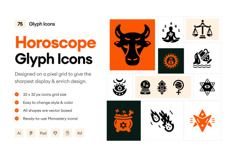 Glyph Horoscope Icons - Astrological symbols