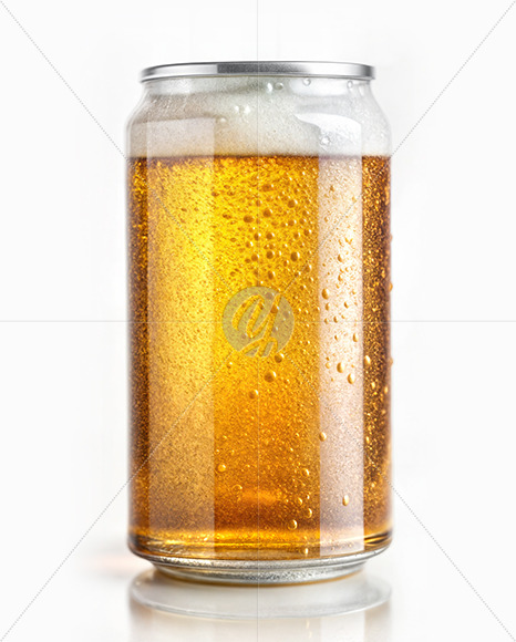 Transparent Can of Lager Beer with Drops of Condensation Mockup