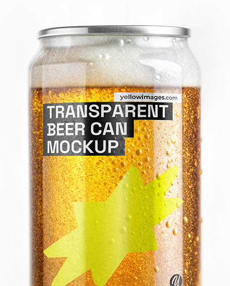 Transparent Can of Lager Beer with Drops of Condensation Mockup