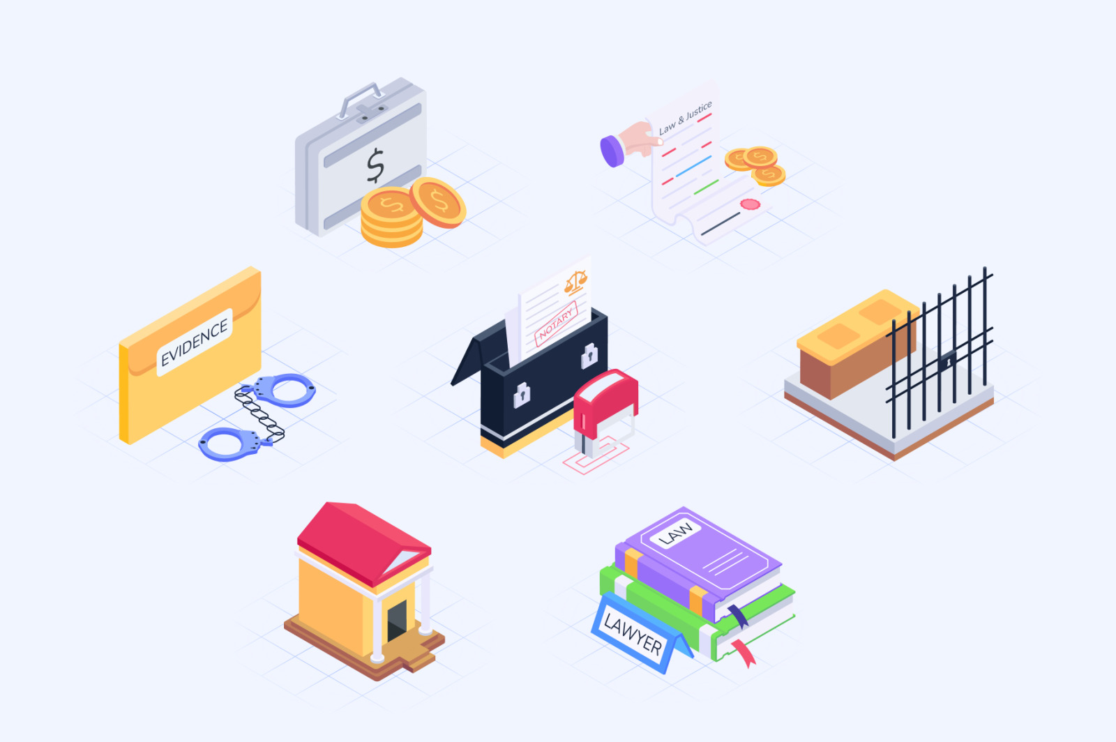 Law and Justice Isometric Icons