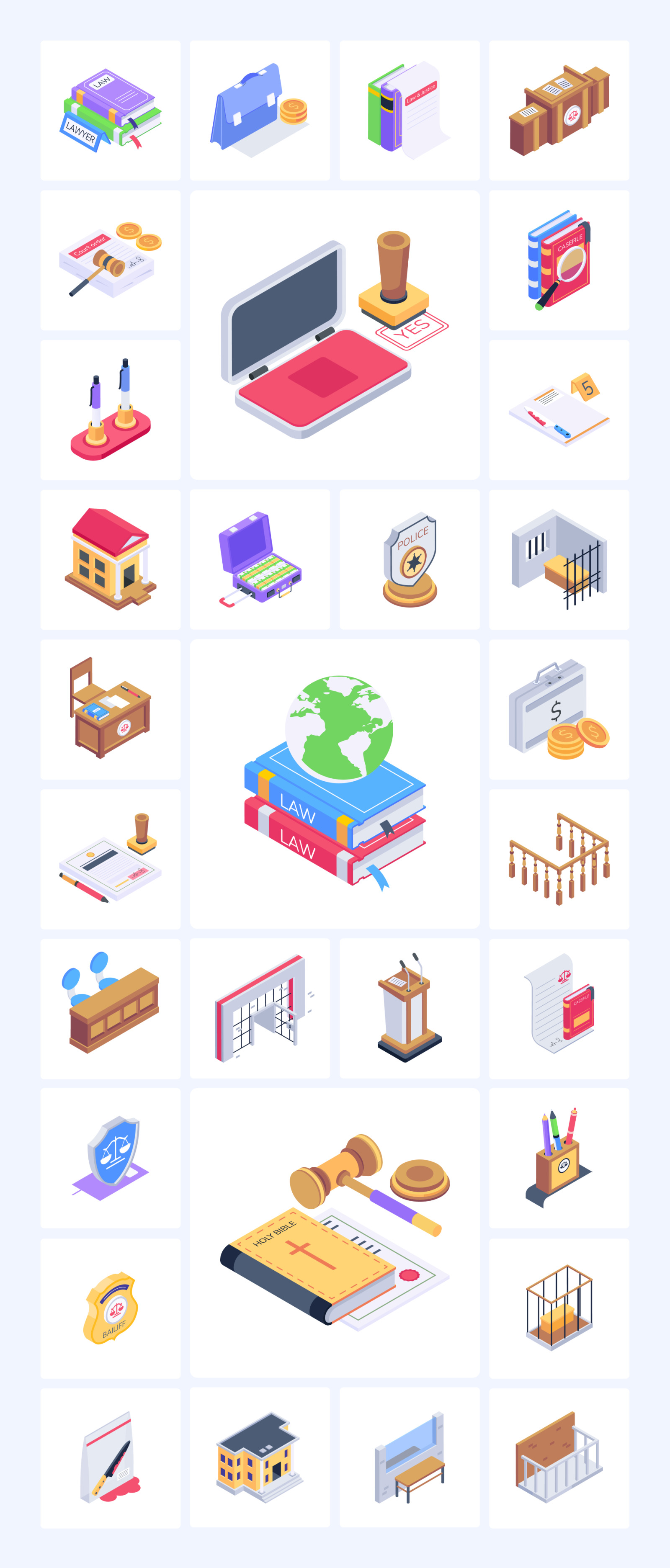 Law and Justice Isometric Icons