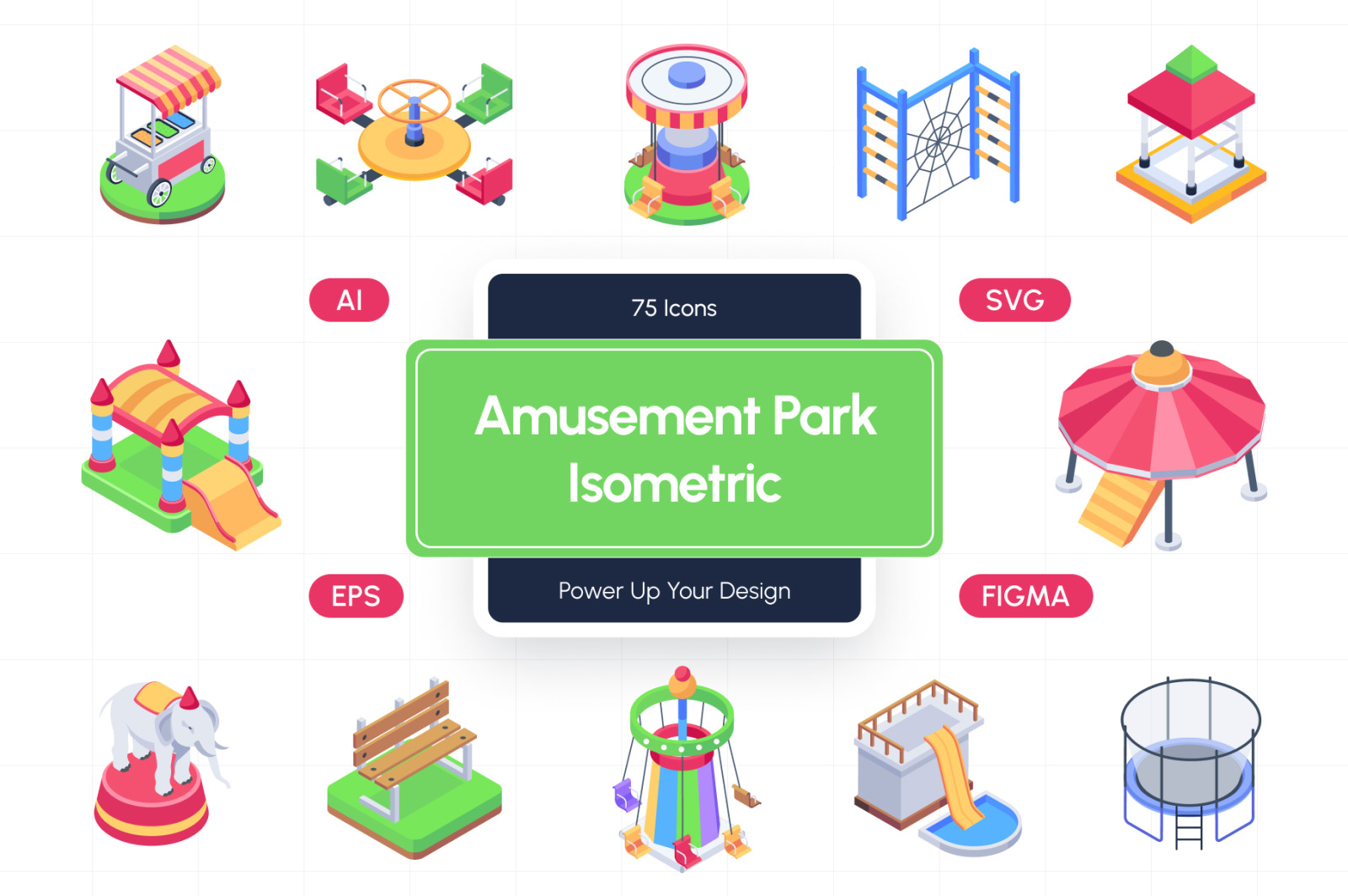 Amusement Park Isometric Icons Amusement Park Isometric Icons