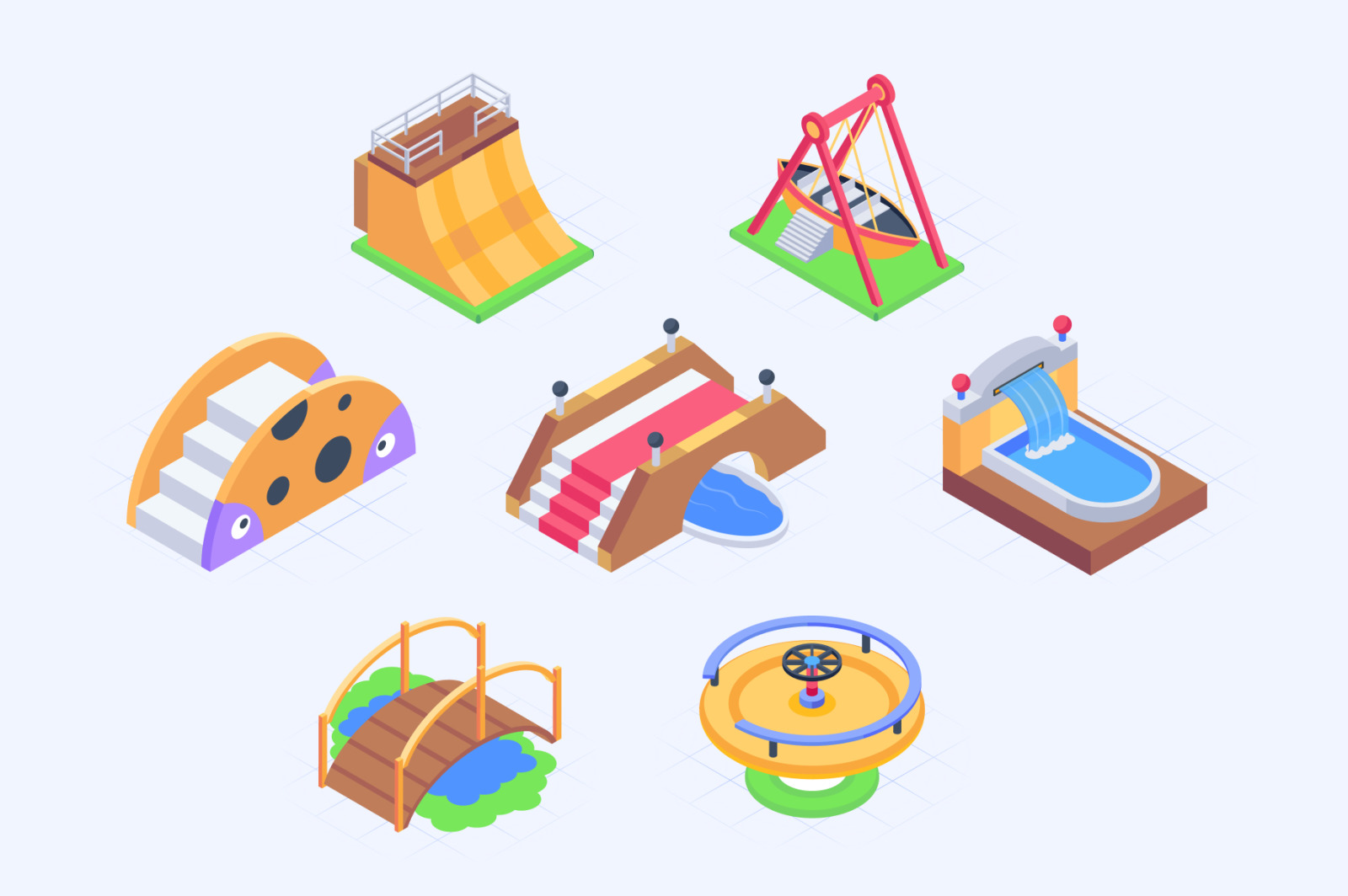 Amusement Park Isometric Icons Amusement Park Isometric Icons