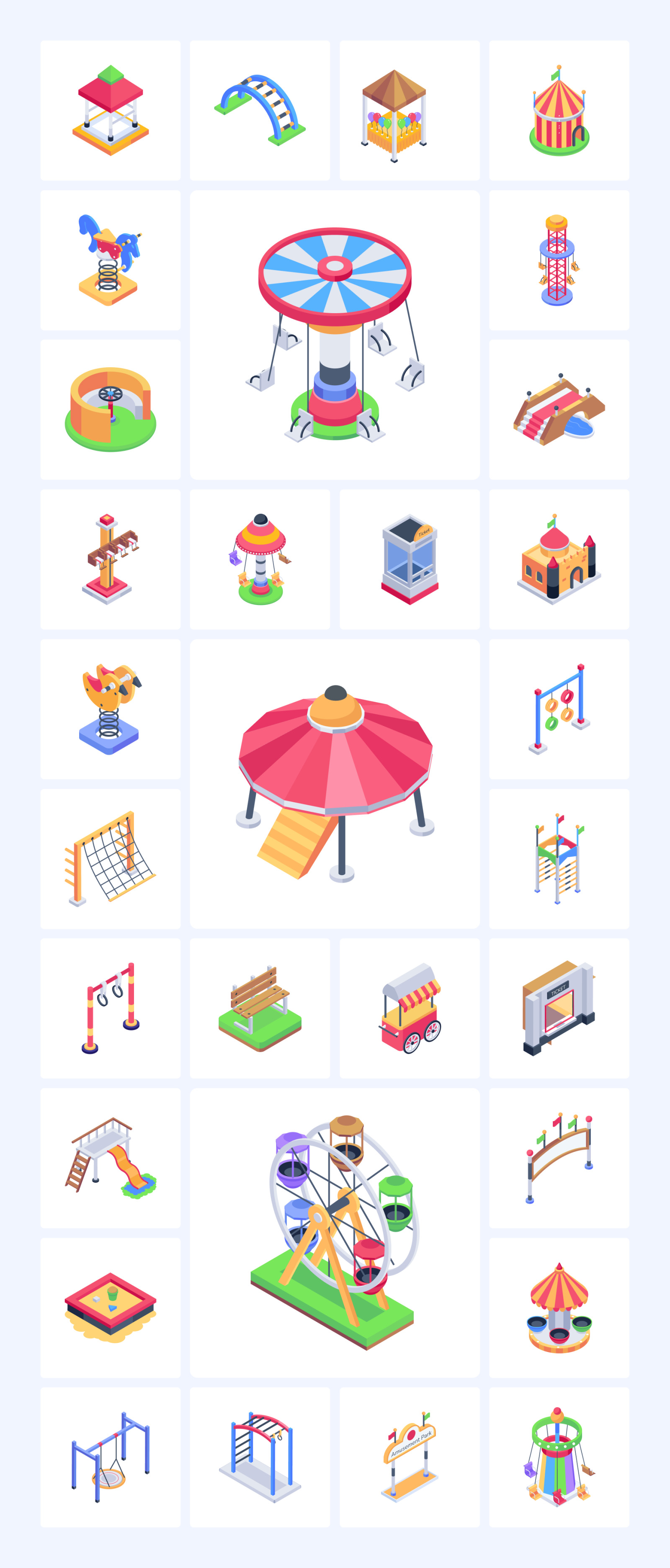 Amusement Park Isometric Icons Amusement Park Isometric Icons