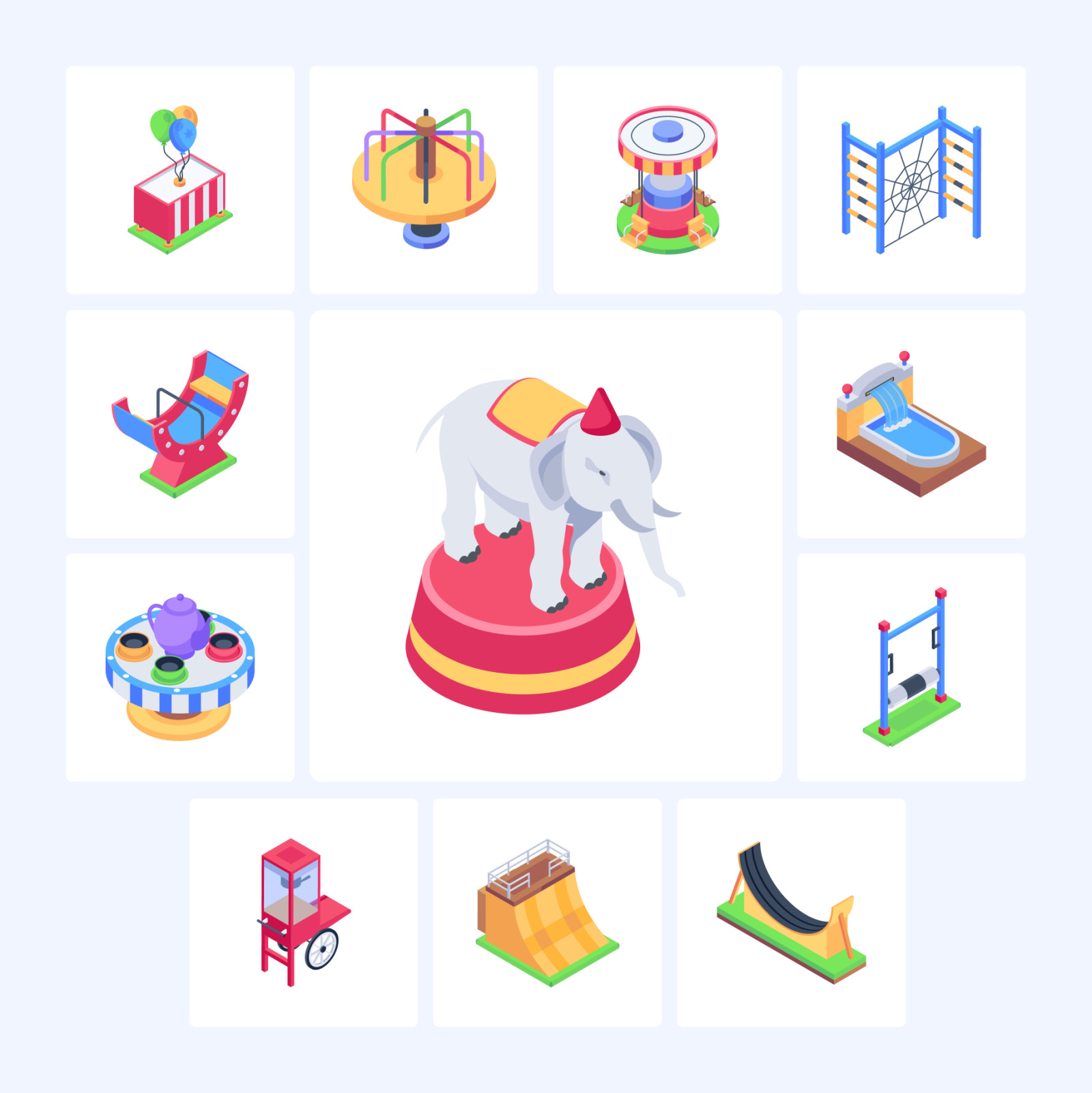 Amusement Park Isometric Icons Amusement Park Isometric Icons