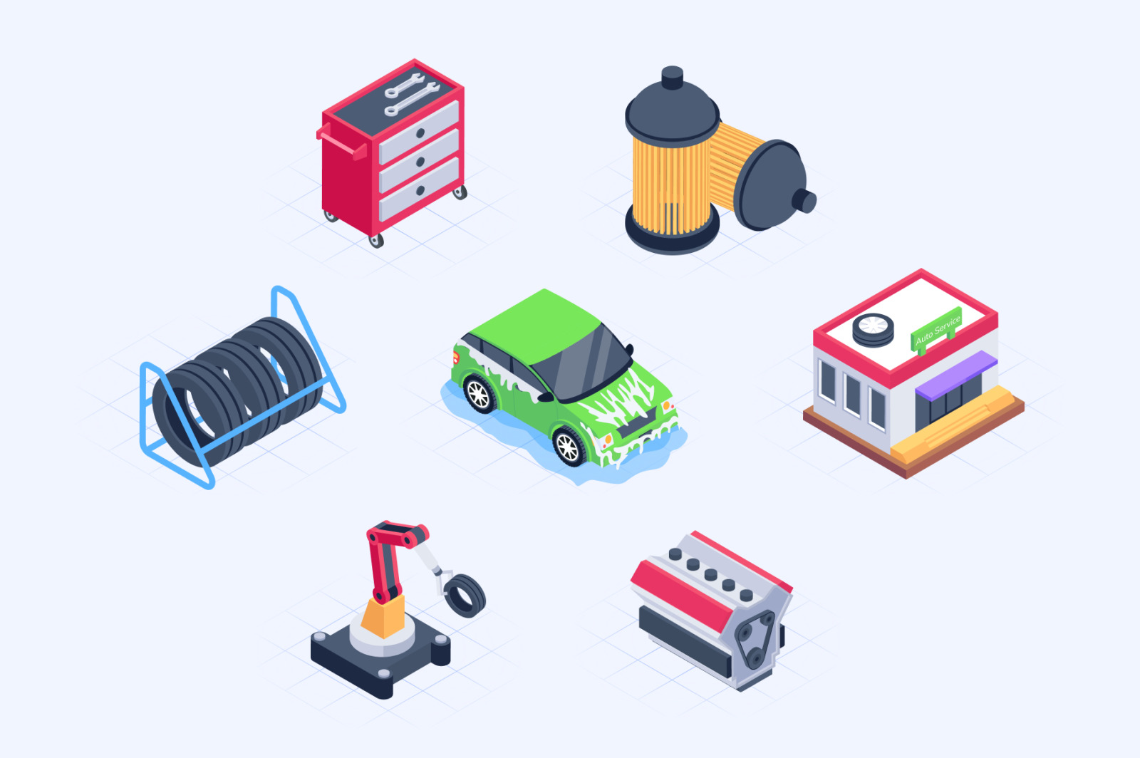Car Service Isometric Icons Car Service Isometric Icons
