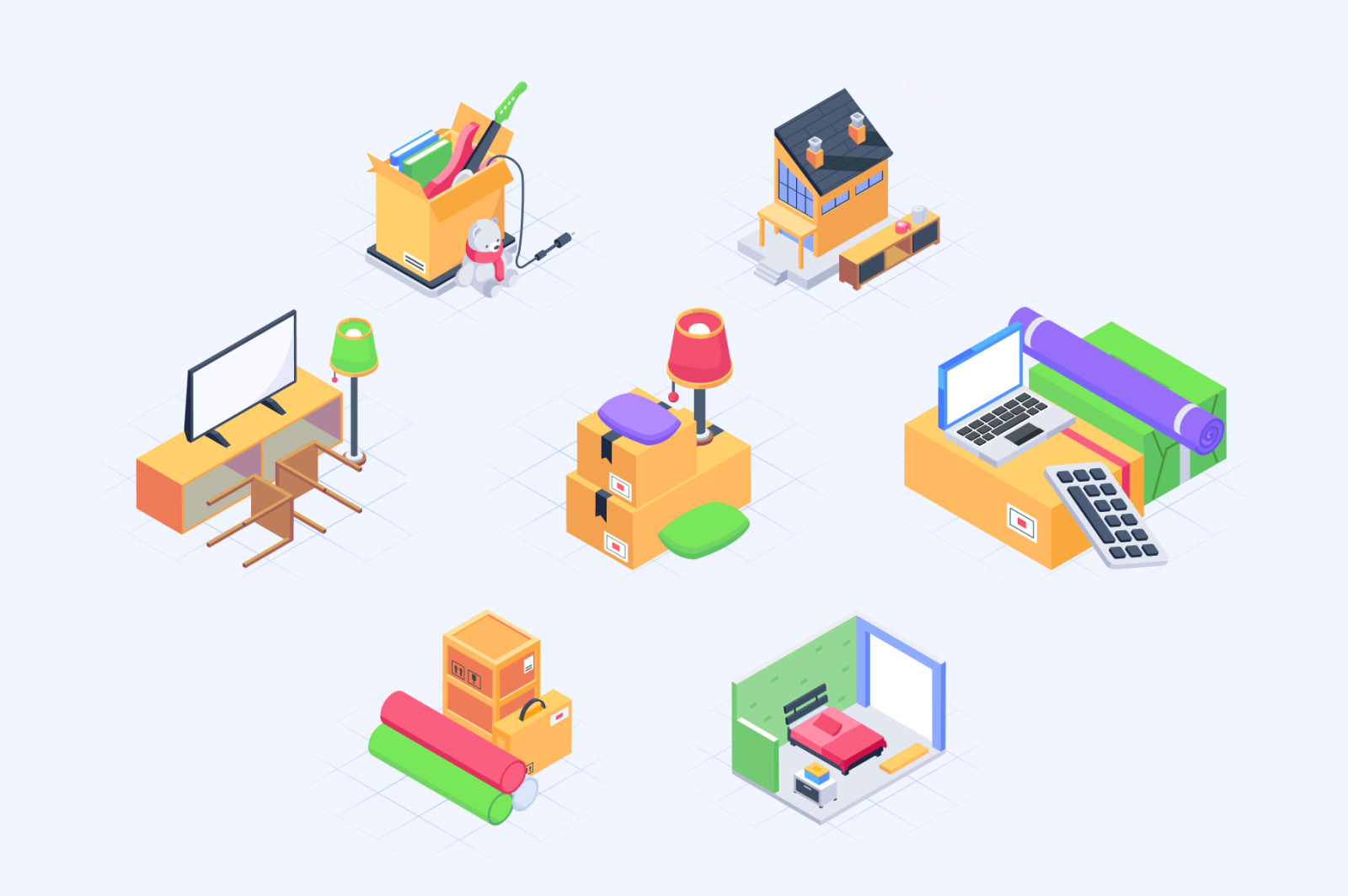 Moving Home Isometric Icons Moving Home Isometric Icons