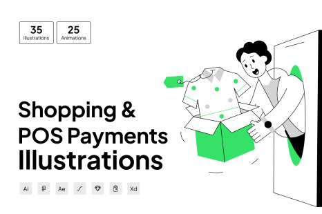 Shopping and POS Payment Illustrations - Buy online