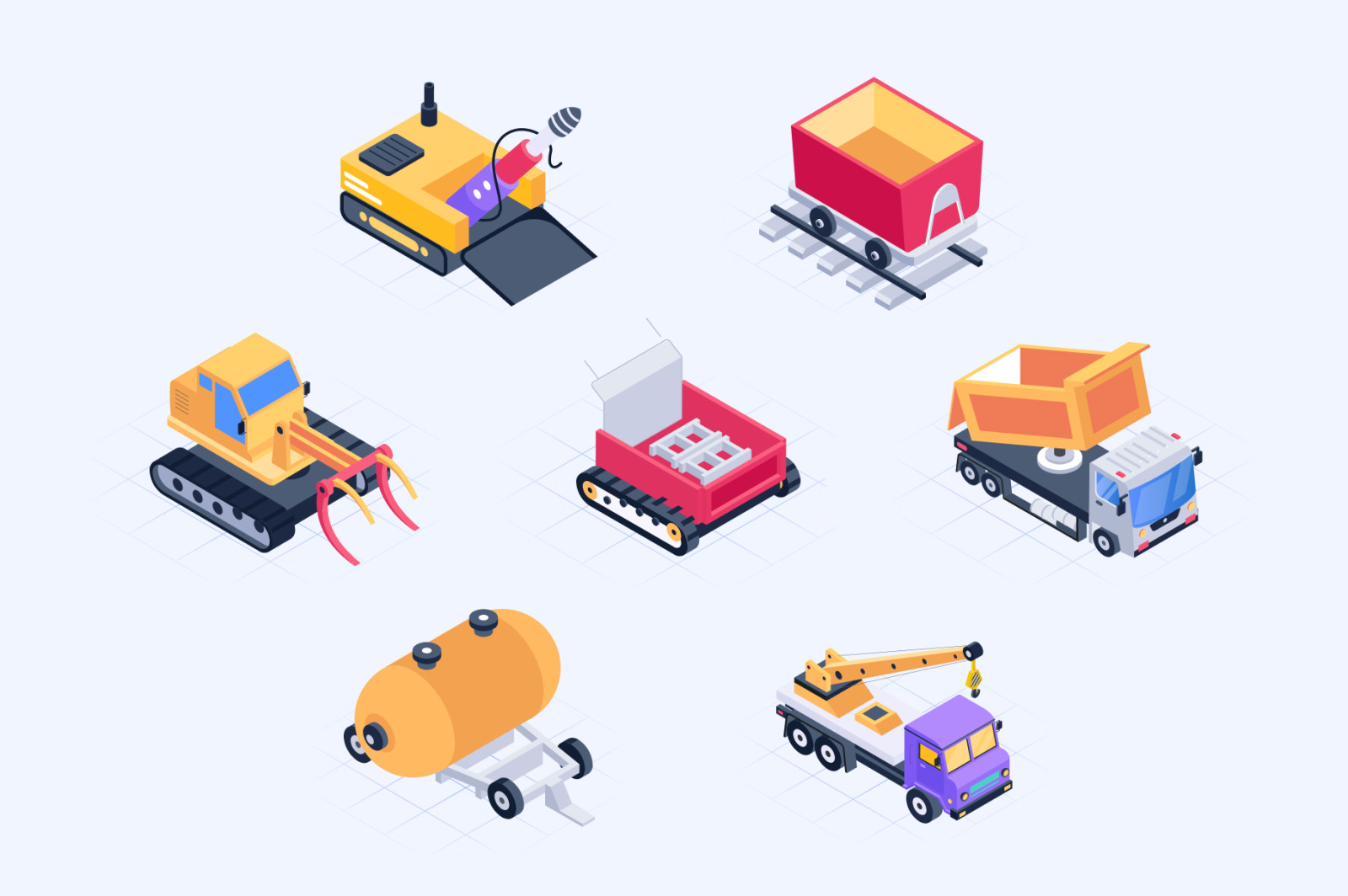 Mining Machinery Isometric Icons Mining Machinery Isometric Icons
