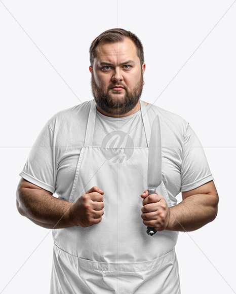 Man Wearing an Apron and Holding the Knife Mockup Man Wearing an Apron and Holding the Knife Mockup