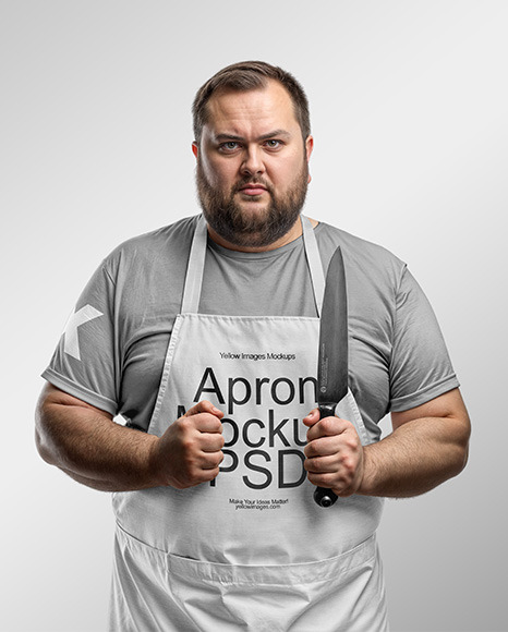 Man Wearing an Apron and Holding the Knife Mockup Man Wearing an Apron and Holding the Knife Mockup