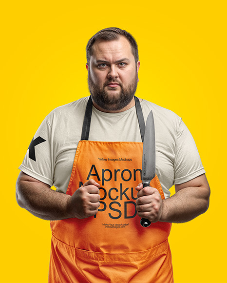 Man Wearing an Apron and Holding the Knife Mockup Man Wearing an Apron and Holding the Knife Mockup