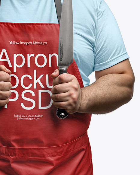 Man Wearing an Apron and Holding the Knife Mockup Man Wearing an Apron and Holding the Knife Mockup