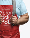 Man Wearing an Apron and Holding the Knife Mockup Man Wearing an Apron and Holding the Knife Mockup