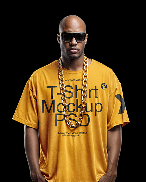 Man with Gold Chain and Sunglasses Wearing an Oversize T-Shirt Mockup