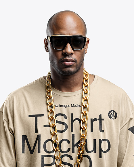 Man with Gold Chain and Sunglasses Wearing an Oversize T-Shirt Mockup