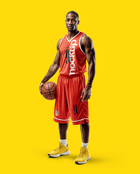 Black Man Wearing a Full Basketball Kit Mockup
