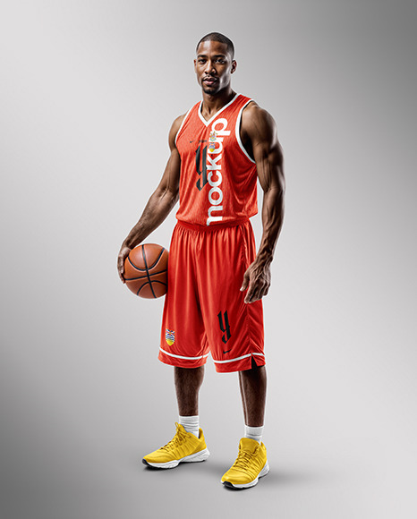 Black Man Wearing a Full Basketball Kit Mockup