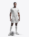 A Black Man Wearing a Full Soccer Kit with a Ball Mockup