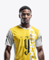 A Black Man Wearing a Full Soccer Kit with a Ball Mockup