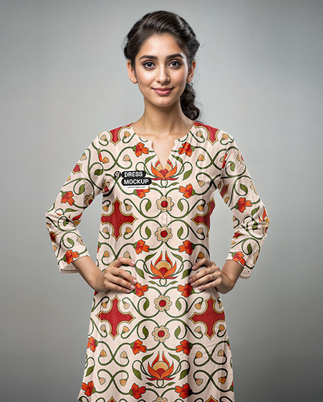 Indian Young Woman Wearing a Sari Dress Mockup