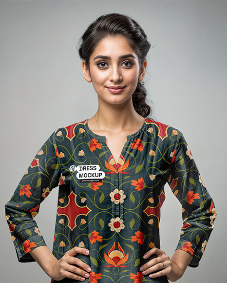 Indian Young Woman Wearing a Sari Dress Mockup