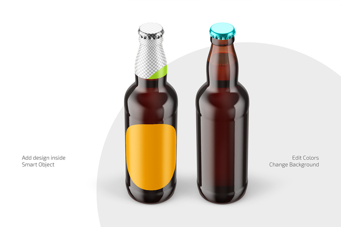 Amber Glass Beer Bottle Mockup Set Amber Glass Beer Bottle Mockup Set