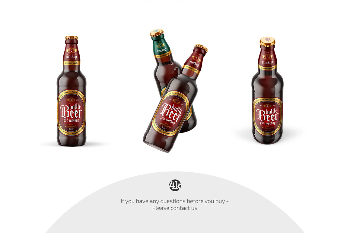 Amber Glass Beer Bottle Mockup Set Amber Glass Beer Bottle Mockup Set