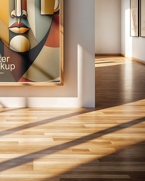 Big Poster with Wooden Frame in Art Gallery Mockup - Free Download