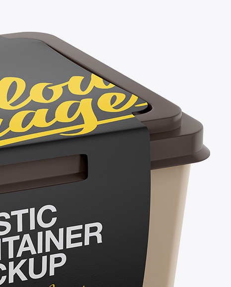 Matte Plastic Container With Paper Label Mockup - Half Side View