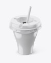 260g Yogurt Cup With Straw Mockup - Half Side View