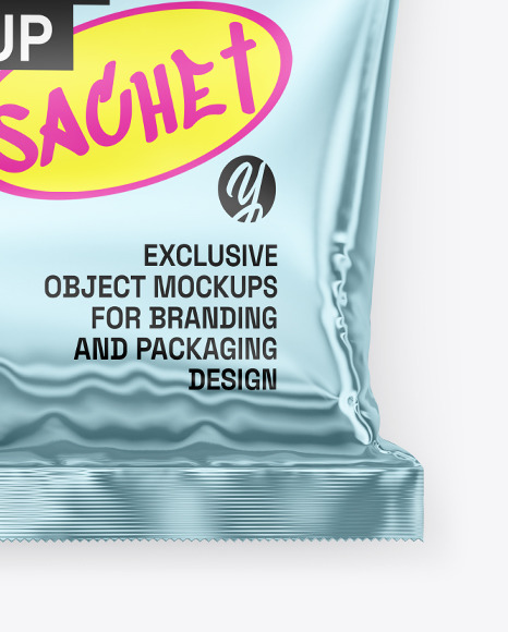 Glossy Metallic Sachet Mockup