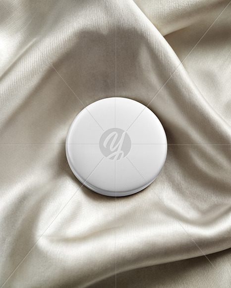 Round Button Pin on a Shiny Silk Fabric Mockup