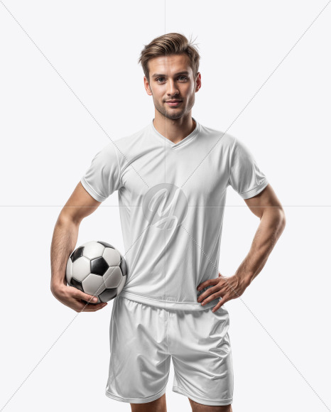 A Man with a Ball Wearing a V-Neck Soccer Jersey and Shorts Mockup
