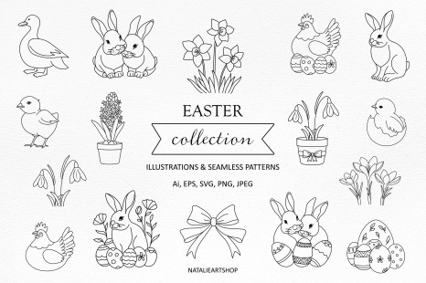 Easter Spring Illustration Set - Hand drawn illustrations