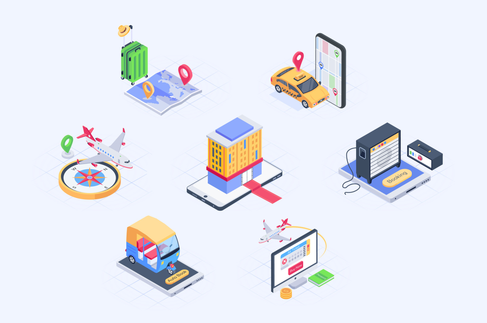 Booking Isometric Icons Booking Isometric Icons